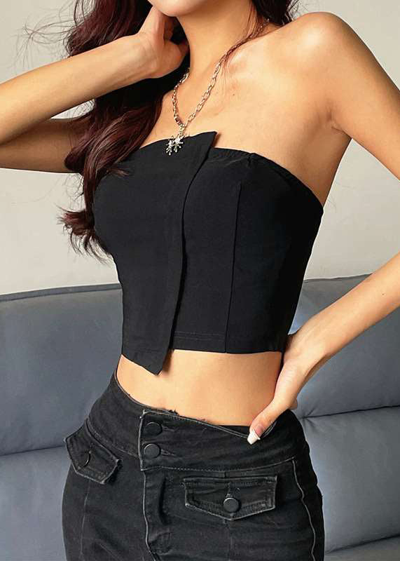 Sexy Black Strapless Solid Cotton Tank Sleeveless YZ032 ABC