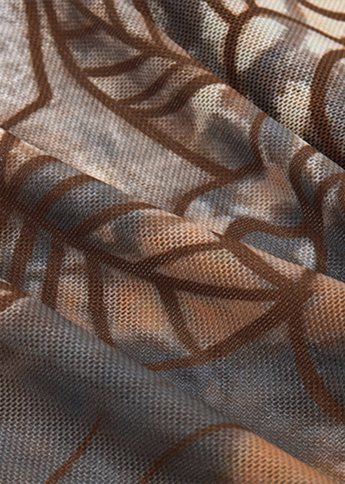 Sexy Brown Asymmetrical Print Tulle Tank Sleeveless YZ051 ABC