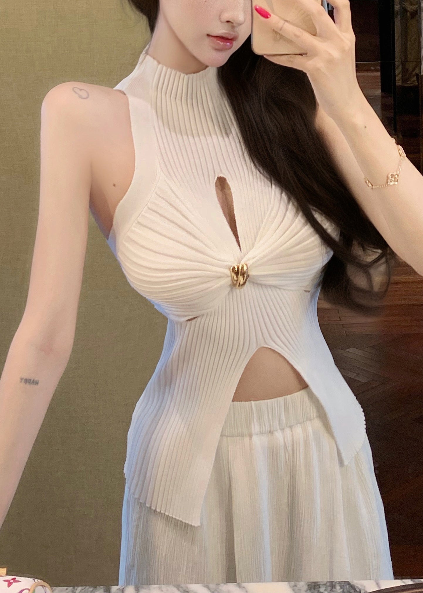 Summer Out Sexy Knit Open Hollow Tanks Front White FashionChic