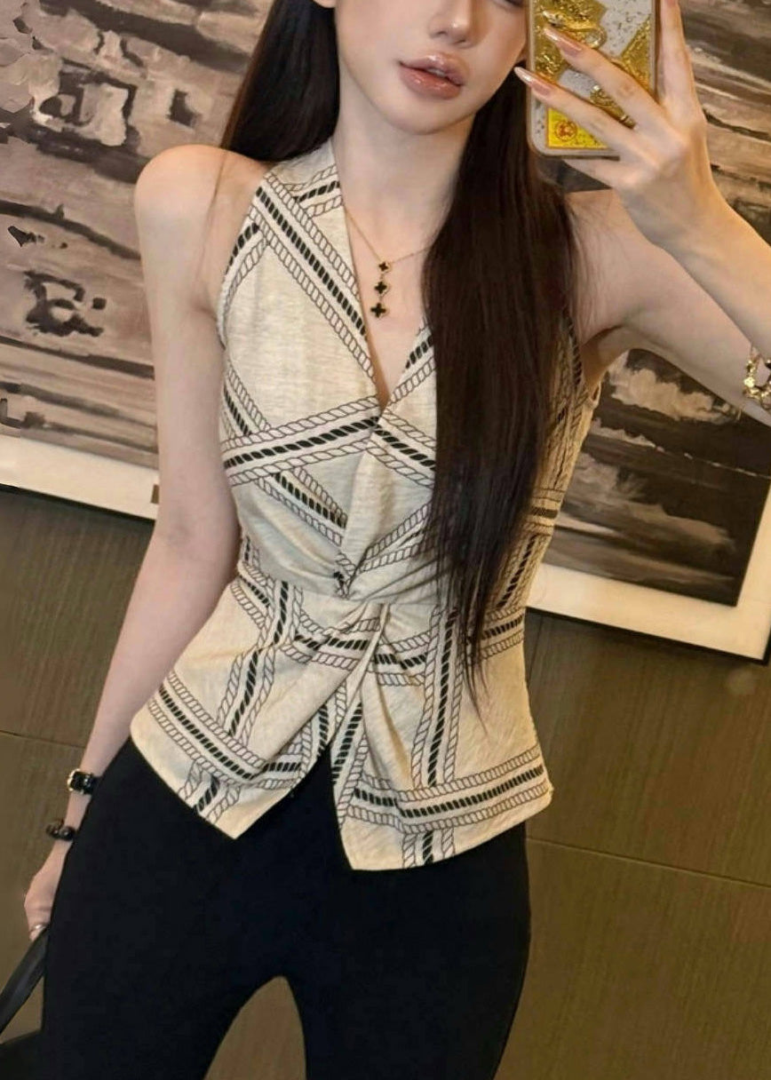 Summer Halter Fit Vests Sexy Open White Silm Print Side FashionChic