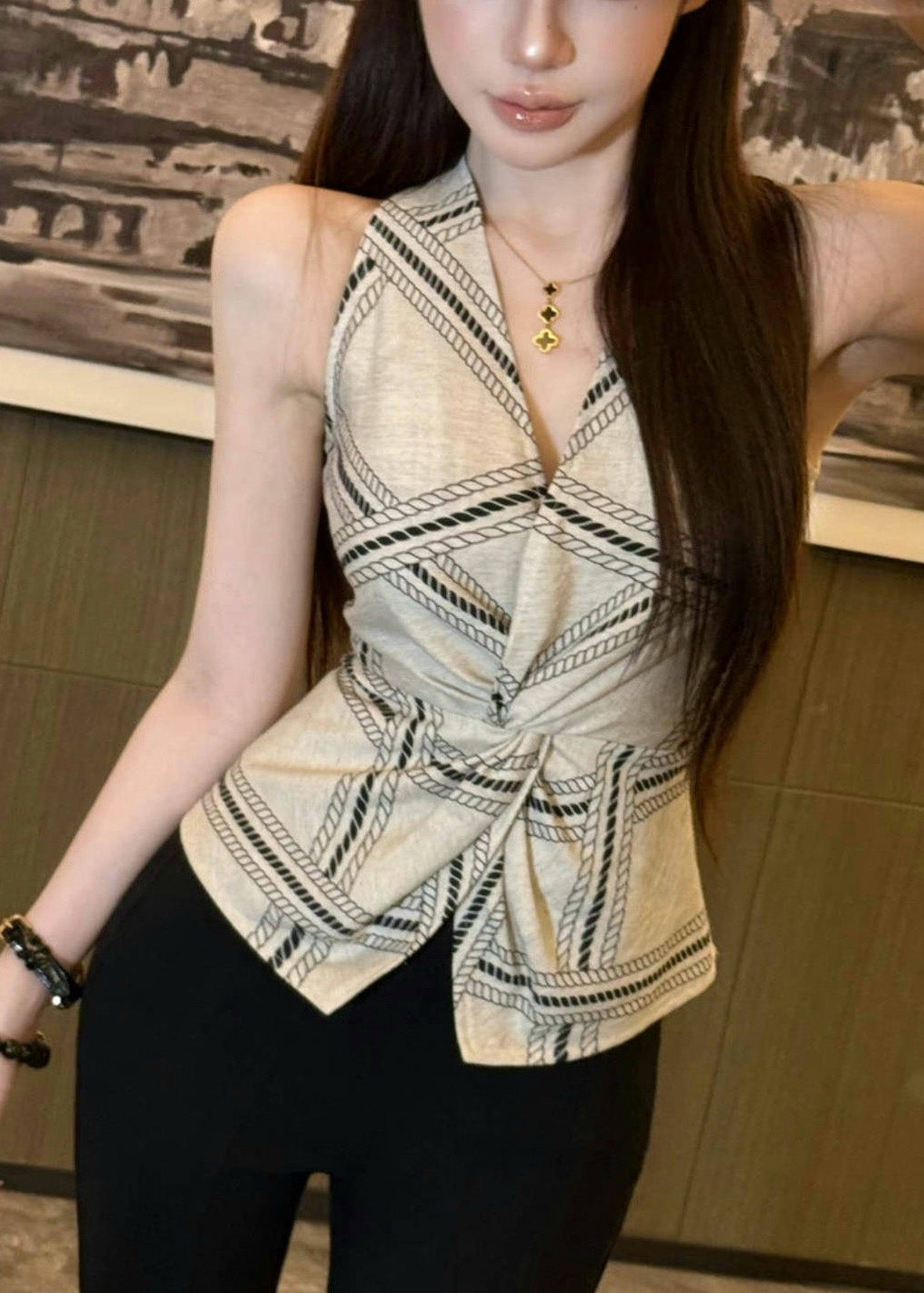 Summer Halter Fit Vests Sexy Open White Silm Print Side FashionChic