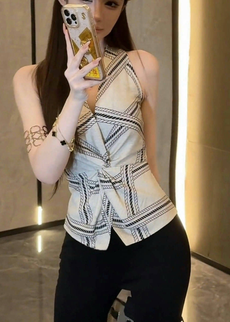 Summer Halter Fit Vests Sexy Open White Silm Print Side FashionChic