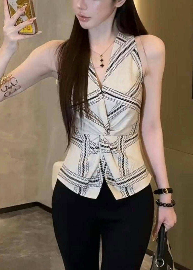 Summer Halter Fit Vests Sexy Open White Silm Print Side FashionChic