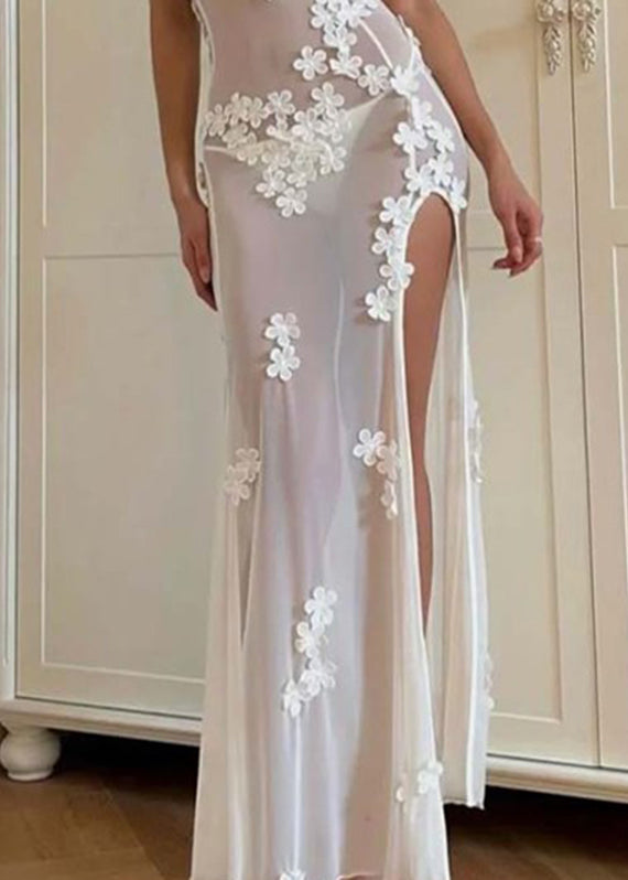 Long White Strapless Open Sexy Swimwear Flower Side Bikini FashionChic