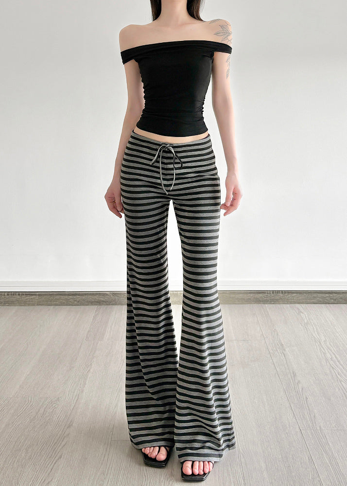 Striped Fall Cotton Silm Trousers Grey Fit Bell-bottom FashionChic