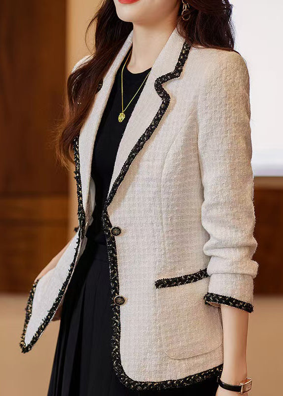 Silm Fit White Woolen Jacket Notched Pockets Spring YJ048 ABC