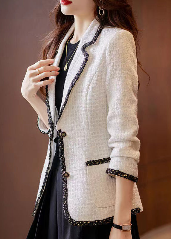 Silm Fit White Woolen Jacket Notched Pockets Spring YJ048 ABC