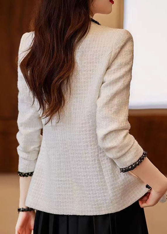 Silm Fit White Woolen Jacket Notched Pockets Spring YJ048 ABC