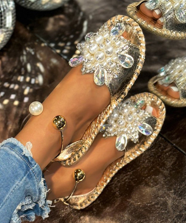 Faux Bead Stylish Hiking Splicing Nail Silver Leather Sandals FashionChic