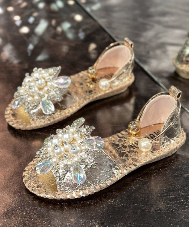 Faux Bead Stylish Hiking Splicing Nail Silver Leather Sandals FashionChic