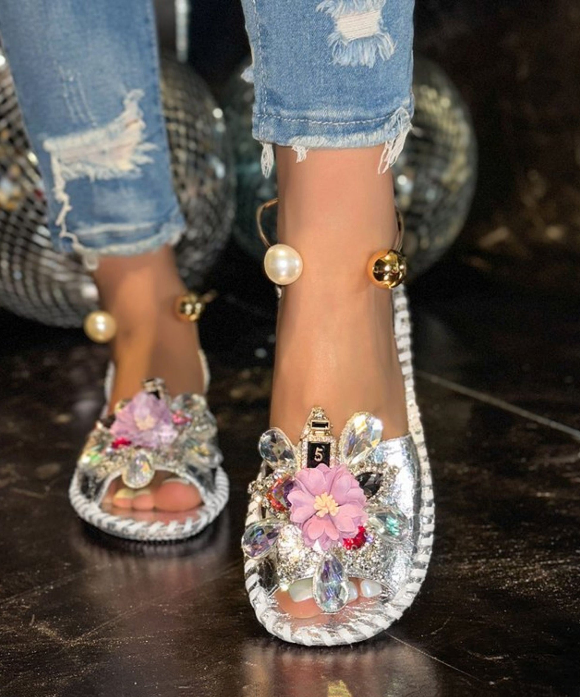 Fashion Zircon Best Floral Silver Walking For Splicing Sandals FashionChic