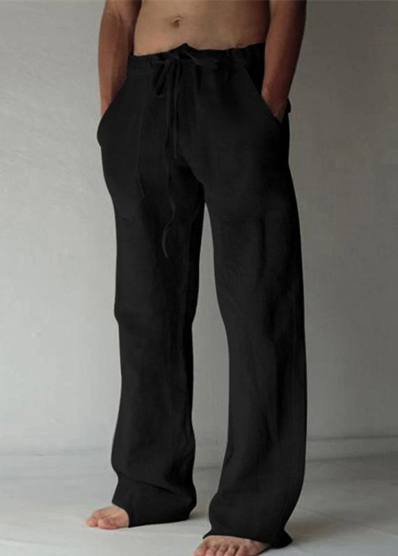 Elastic Summer Apricot Pants Waist Simple Pockets Linen Mens FashionChic