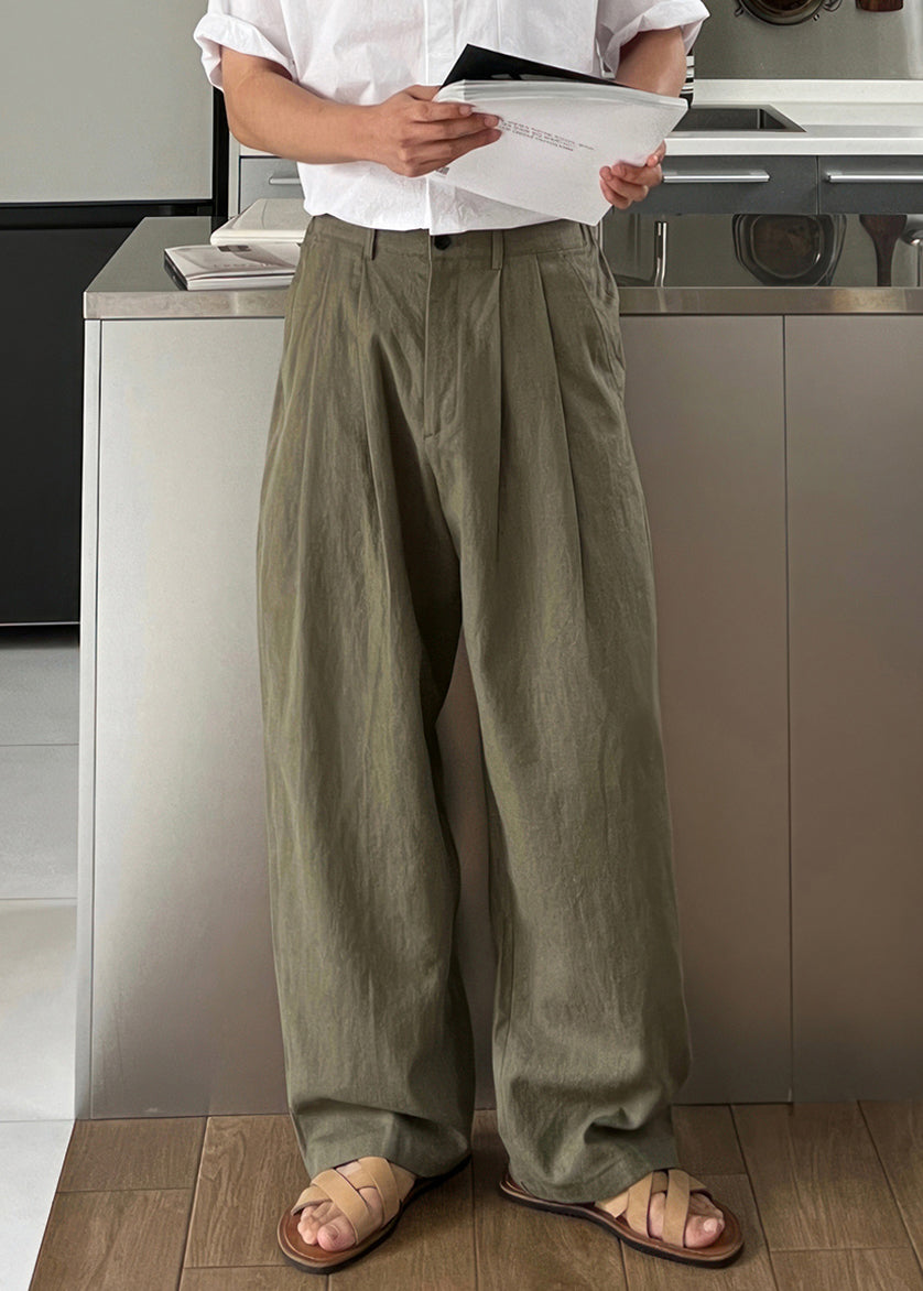 Waist Men Green Army Solid Linen High Summer Pants Simple FashionChic
