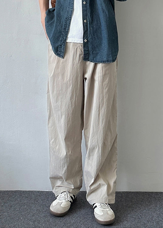 Button Pockets Cotton Pants Summer Simple Men Solid Beige FashionChic