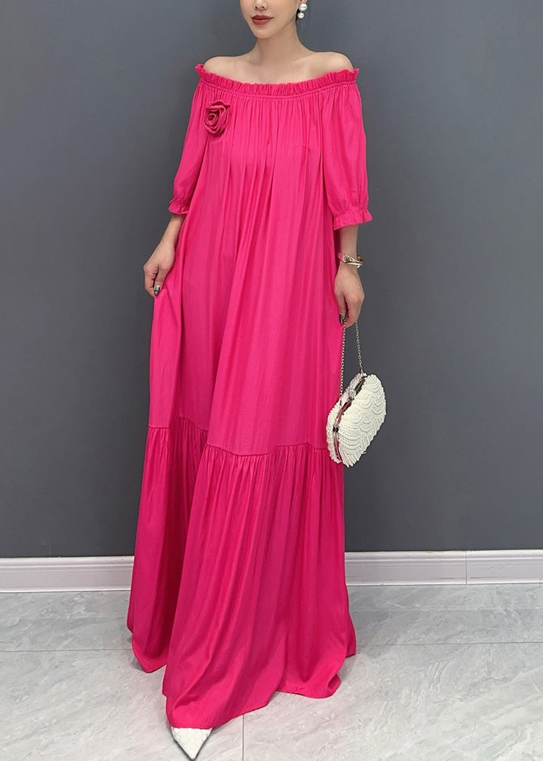 Simple Black Cold Shoulder Slash Neck Cotton Long Dress Summer AY1014 JDML-240828