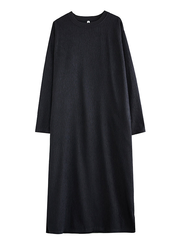 Simple Black O Neck Plus Size Cotton Long Dress Fall OO033 OM-CS240814
