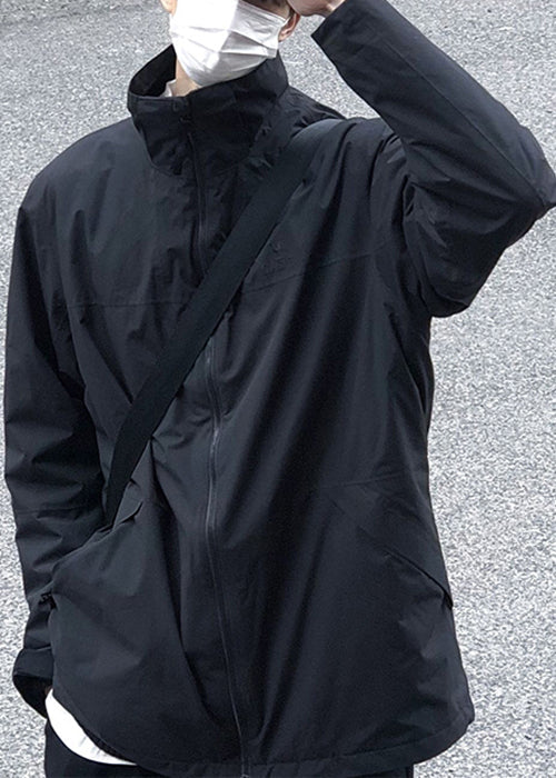 Up Coat Solid Men Zip Spring Simple Cotton Collar Stand Black FashionChic