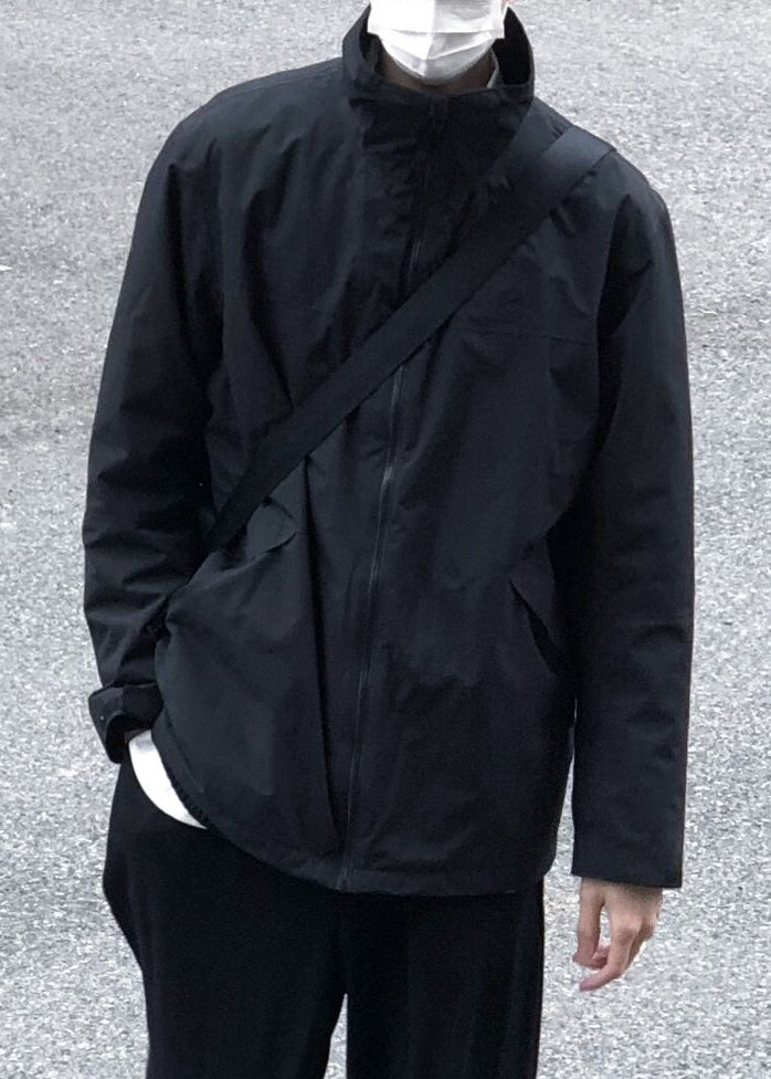 Up Coat Solid Men Zip Spring Simple Cotton Collar Stand Black FashionChic