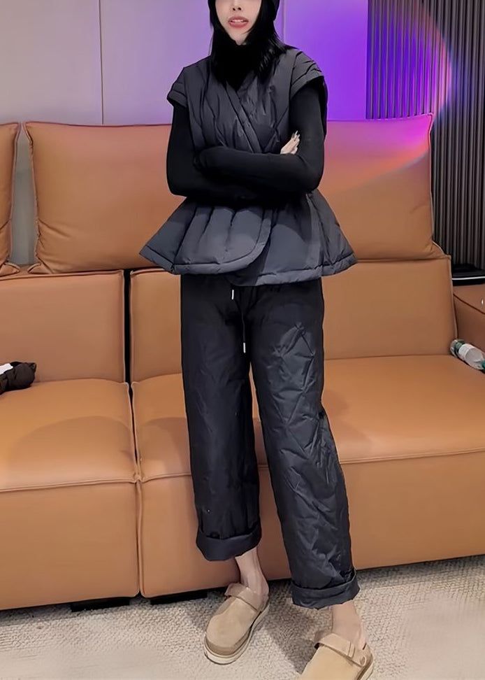 Simple Black Turtleneck Elastic Waist Fine Cotton Filled Three Pieces Set Spring YW024 ABC