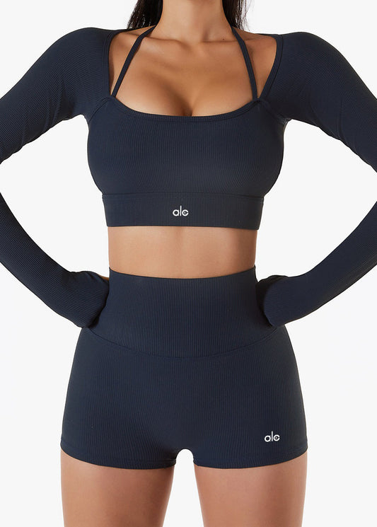 Black Neck Set Bra Simple U And Leggings Yoga Suit FashionChic