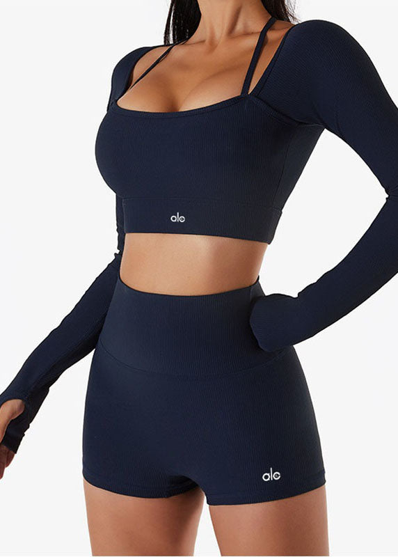 Black Neck Set Bra Simple U And Leggings Yoga Suit FashionChic