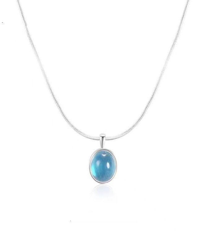 Simple Blue Alloy Gem Stone Pendant Necklace KX1030 Ada Fashion