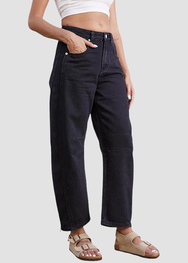 Waist Denim Summer Simple High Pants Blue Crop Pockets FashionChic