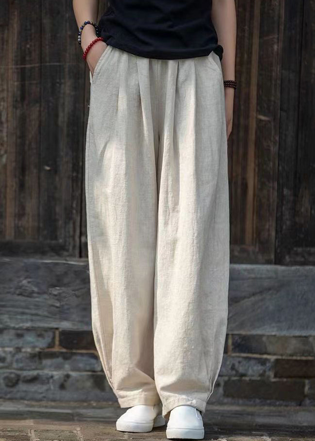 Simple Blue Pockets Solid Linen Pants Summer QE022 MZF-LPTS240927