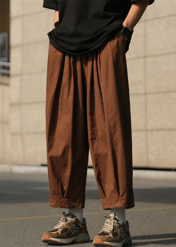 Chocolate Pants Crop Mens Waist Cotton Elastic Solid Simple FashionChic