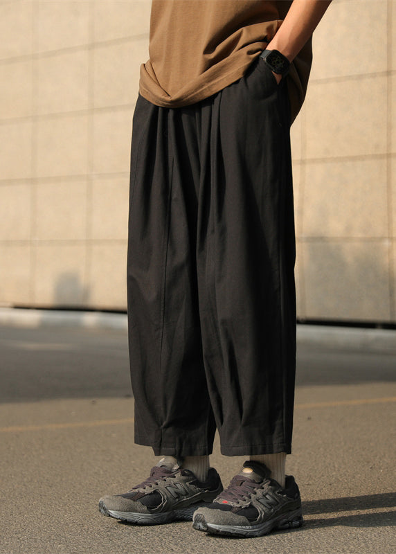 Chocolate Pants Crop Mens Waist Cotton Elastic Solid Simple FashionChic