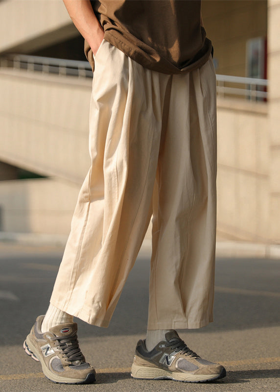 Chocolate Pants Crop Mens Waist Cotton Elastic Solid Simple FashionChic
