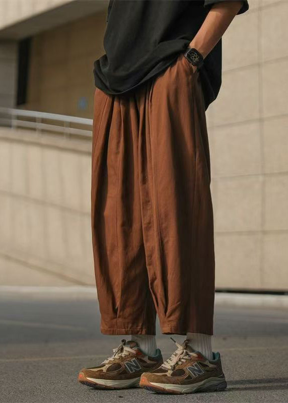 Chocolate Pants Crop Mens Waist Cotton Elastic Solid Simple FashionChic