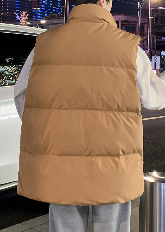 Simple Coffee Hooded Zippered Warm Fleece Mens Waistcoat Winter RN015 ABC