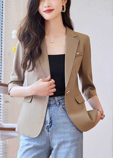 Simple Coffee Notched Spandex Jacket Half Sleeve YJ056 ABC