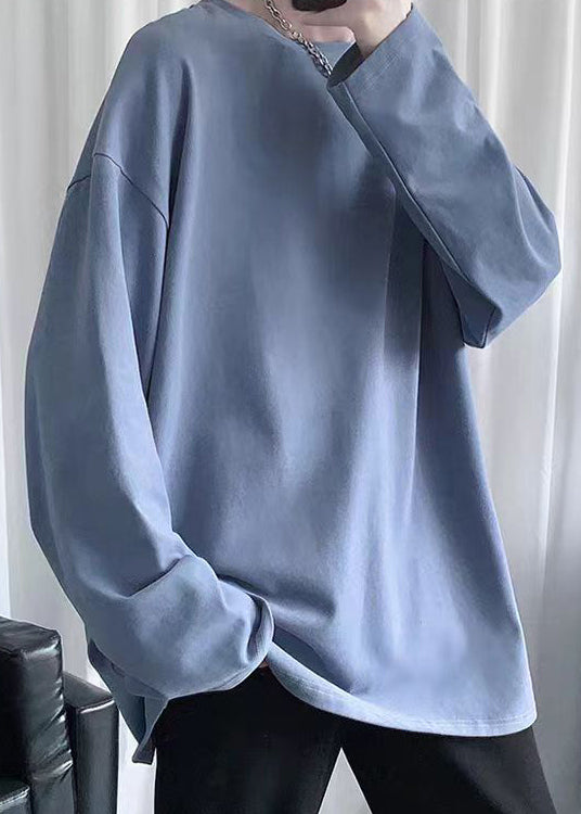 Gray T Mens Cotton Simple Neck Dark Spring Solid Shirt O FashionChic