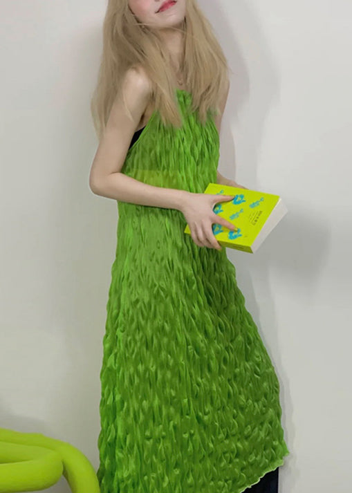 Simple Green Lace Up Solid Spaghetti Strap Dress Sleeveless OP1050 Ada Fashion