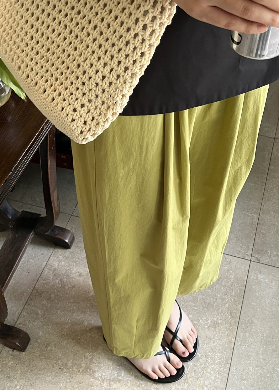 Simple Green Pockets Elastic Waist Cotton Crop Pants Summer MZF-CPTS250315