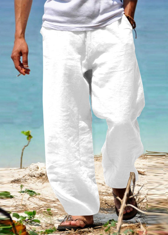 Solid Simple Cotton Summer Pants Pockets Men Green FashionChic