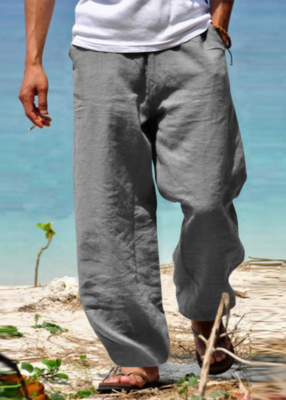 Solid Simple Cotton Summer Pants Pockets Men Green FashionChic