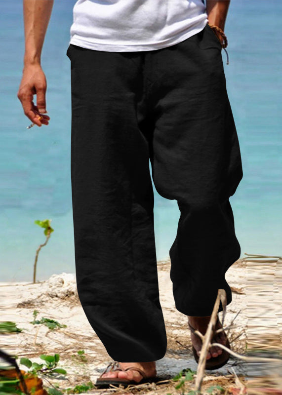 Solid Simple Cotton Summer Pants Pockets Men Green FashionChic