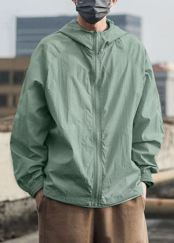 Hooded Summer Ice 50+ Simple Grey UPF Silk Solid Men Coat FashionChic