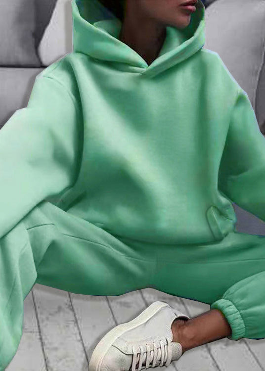 Two Waist Khaki Cotton Spring Hooded Elastic Set Simple Piece FashionChic