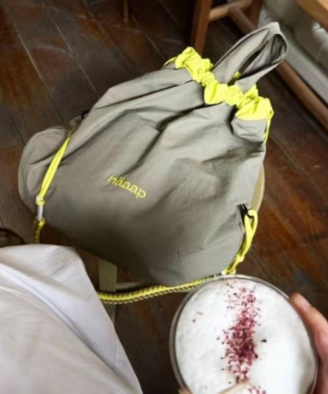 Simple Khaki Patchwork Drawstring Canvas Satchel Handbag MM032 Bag-BGS240620