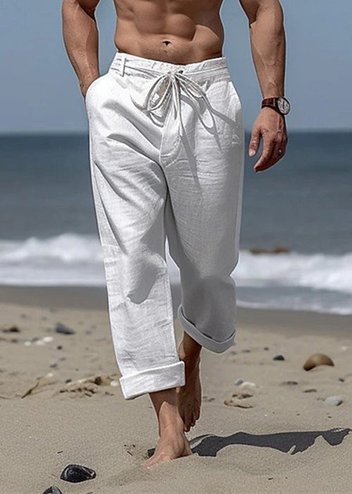 Khaki Pants Simple Summer Cotton Elastic Mens Pockets Waist Solid FashionChic