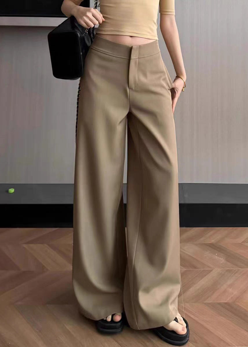 Spandex Summer Pockets Waist High Simple Solid Khaki Pants FashionChic