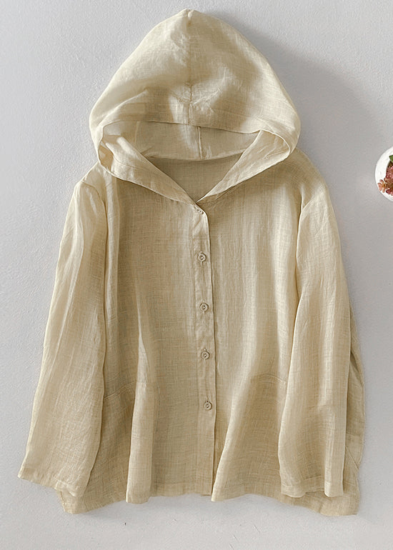 Fall Pockets Pink Simple Button Cotton Hooded Shirt FashionChic