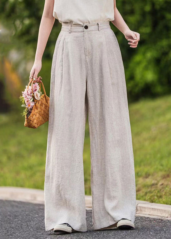 Waist Straight Pink Pants Summer Pockets High Linen Simple FashionChic