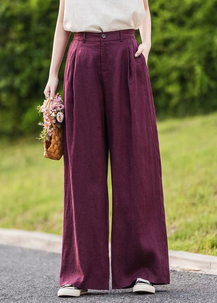 Waist Straight Pink Pants Summer Pockets High Linen Simple FashionChic