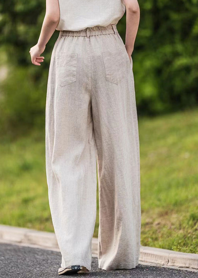 Waist Straight Pink Pants Summer Pockets High Linen Simple FashionChic