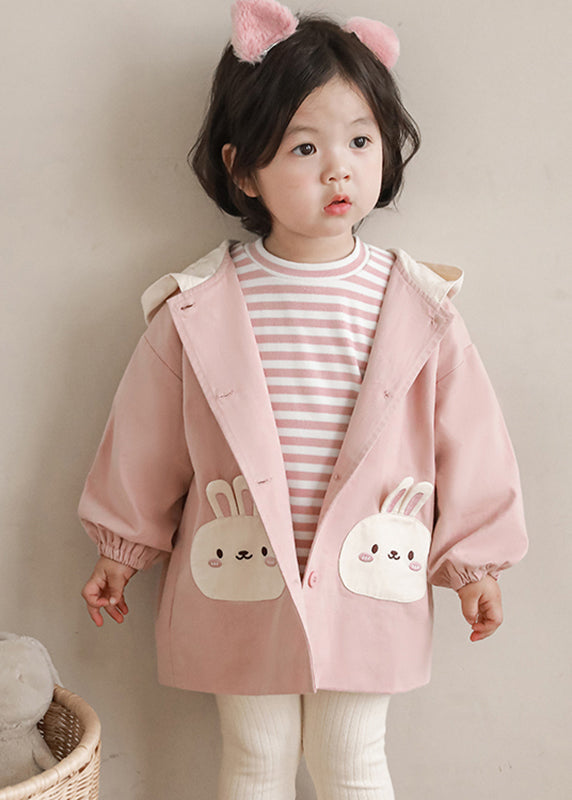 Simple Pink Print Button Girls Hooded Coat Fall QV034 MM-RCTZCGTS241026
